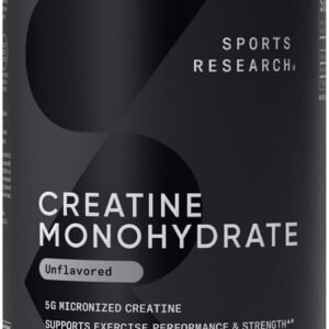 Sports Research Creatine Monohydrate – Gain Lean Muscle, Improve Performance and Strength and Support Workout Recovery – 5 g Micronized Creatine – 1.1LBS