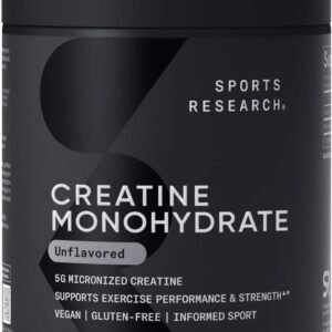 Sports Research Creatine Monohydrate – Gain Lean Muscle, Improve Performance and Strength and Support Workout Recovery – 5 g Micronized Creatine – 10.58 oz