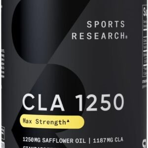 Sports Research CLA – 1250mg with Active Conjugated Linoleic Acid for Men and Women | Non-GMO, Soy & Gluten Free – 95% (90 Softgels)