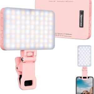 Newmowa Pink Rechargeable Selfie Light – Portable Clip on Video Light for Phone/Laptop/Camera with Smart Light Sensor,3 Light Mode,2000mAh Battery Phone Light for Selfie/Makeup/Video Conference/TikTok