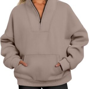 Trendy Queen Sweatshirts Half Zip Pullover Quarter Zip Oversized Hoodies Sweaters Comfy Fall Outfits 2024 Y2K Winter Clothes