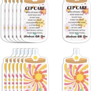 100 Pcs Tumbler Cup Cards, Cup Care Instructions Cards Tumbler Care Cards Thank You Cards for Small Business Glass Cup Online Shop Boutique Cup Shop Package Insert Cards, Sunflower Design