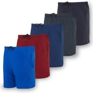 Real Essentials 5 Pack: Men’s 5″ Inseam Dry-Fit Running Workout Shorts – Pockets & Drawstring (Available in Big & Tall)