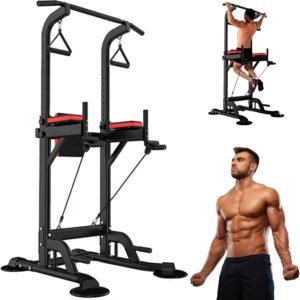 Power Tower Pull Up Bar for Home Gym, Multi-Function Pull Up Bar Stand Dip Bar Station, Adjustable Height Workout Dip Station Strength Training Fitness Equipment