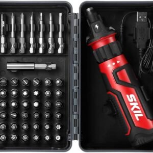 SKIL Rechargeable 4V Cordless Screwdriver with Circuit Sensor Technology Includes 45pcs Bit Set, USB Charging Cable, Carrying Case – SD561204