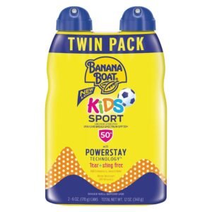 Banana Boat Kids Sport Sunscreen Spray SPF 50, Twin Pack | Kids Sunscreen Spray, Kids Sunblock Spray, Oxybenzone Free Sunscreen for Kids, Spray Sunscreen SPF 50, 6oz each