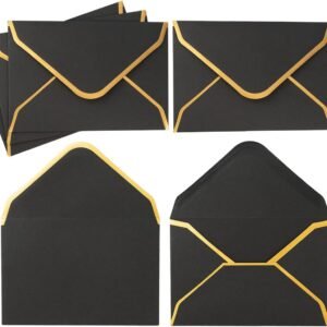 100 Pieces Mini Gift Card Envelopes Colorful V Flap Small Envelopes with Gold Border for Blank Note Cards, Business Gift Cards (Black, 4 x 2.7 Inches)