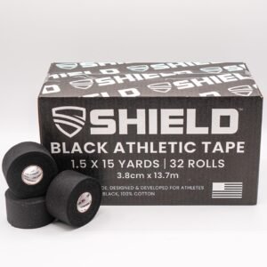 SHIELD | 32 Pack Black Athletic Tape Bulk – 1.5 Inches x 15 Yards – MADE in USA Easy Tear, No Residue. Sports Medicine – Athletes, Medical, Therapy, Athletic Trainers: Ankles Wrists Fingers