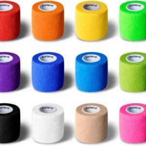 Metene Self Adhesive Bandage Wrap 12 Pack, Athletic Tape 2 Inches X 5 Yards, Sports Tape, Breathable, Waterproof, Elastic Bandage for Sports, Wrist and Ankle Wrap Tape, Non-Woven Bandage (Rainbow)