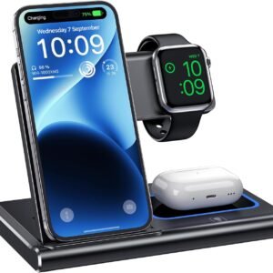 Wireless Charger, 3 in 1 Wireless Charging Station for Multiple Devices,Wireless Charging Stand for iPhone15 14 13 12 11 Series, AirPods Pro 3 2 & Apple Watch [UL-Listed] (Black)