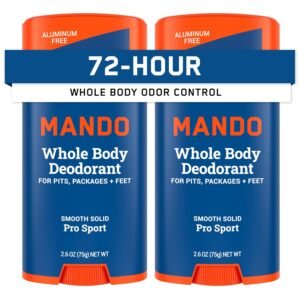 Mando Whole Body Deodorant For Men – Smooth Solid Stick – 72 Hour Odor Control – Aluminum Free, Baking Soda Free, Skin Safe – 2.6 ounce (Pack of 2) – Pro Sport