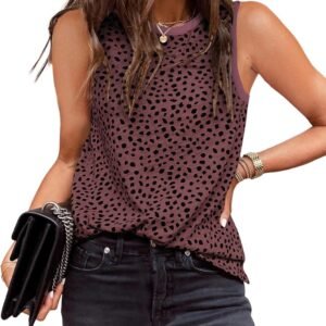 EVALESS Tank Top for Women Fashion Crewneck Sleeveless Clothing Trendy Polka Dots Tops Shirts Loose Fit Basic Tee Tshirts