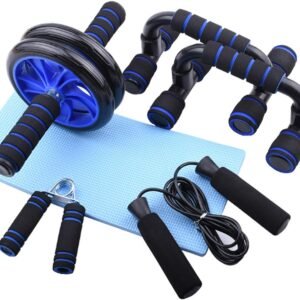 Abdominal Muscle Training Rollers, 5-In-1 Roller Kit with Knee Pads, Push-Up Bars, Handle Grips, Skipping Ropes, Home Gym Exercise Kits Suitable for Physical Training