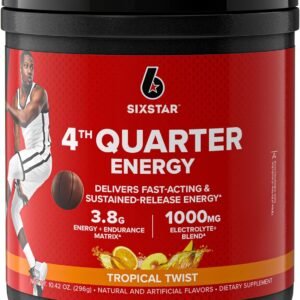 Six Star 4th Quarter Energy Preworkout for Men & Women with Caffeine, Betaine, Taurine, & More for Fast Acting & Sustained Energy, Sports Nutrition Pre-Workout Products, Tropical Twist, 15 Servings