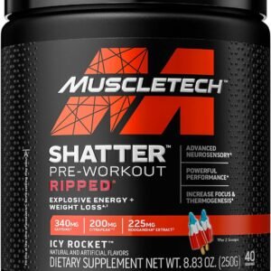 Pre Workout Powder, MuscleTech Shatter Pre-Workout, PreWorkout Powder for Men & Women, PreWorkout Energy Powder Drink Mix, Sports Nutrition Pre-Workout Products, Rainbow Fruit Candy (20 Servings)