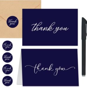 100 Pieces of Blue Thank You Cards, Two Thank You Notes Designs, 4×6 Inch Thank You Card, Elegant Thank You Cards Baby Shower, Thank You Cards With Envelopes Bulk with 120 Stickers, Free Pen.