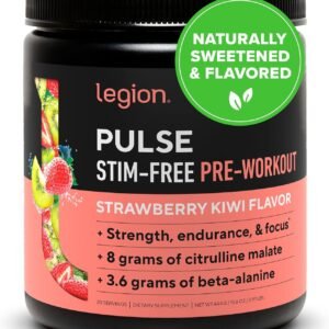 LEGION Pulse Pre Workout Supplement – All Natural Nitric Oxide Preworkout Drink Creatine Free Naturally Sweetened Beta Alanine Citrulline Alpha GPC – Caffeine Free Strawberry Kiwi Pre Workout Powder