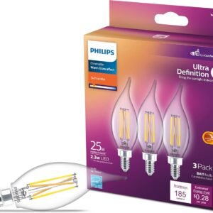 BA11 Candelabra LED Light Bulbs – Flicker Free 25w Light Bulbs with EyeComfort Technology – Daylight 5000K Lightbulb – 185 Lumen – E12 Base – 3 Pack