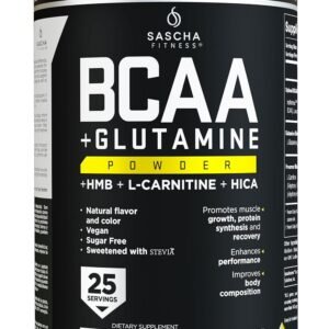 SASCHA FITNESS BCAA 4:1:1 + Glutamine,HMB,L-Carnitine, HICA | Powerful and Instant Powder Blend with Branched Chain Amino Acids (BCAAs) for Pre, Intra and Post-Workout|Natural Pineapple Flavor,362.5g