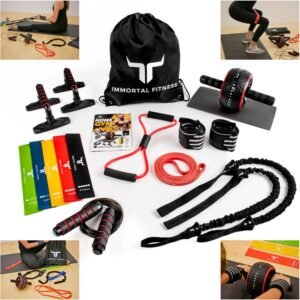 Portable Home Workout Resistance Set – Physical Therapy at Home – Resistance Bands, Jump Rope, Ab Wheel, Push-up Bars, and More! Great for Training at Home or on The Go