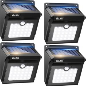 BAXIA TECHNOLOGY Solar Outdoor Lights Wireless Security Motion Sensor Outdoor Lights Solar Lights Outdoor Waterproof for Front Door,Backyard,Steps,Garage,Garden (400LM,4 Packs)