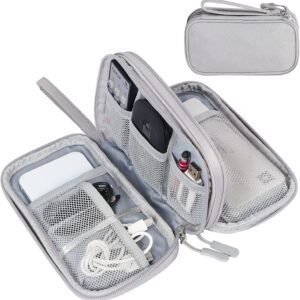 FYY Travel Cable Organizer Bag Pouch Electronic Accessories Carry Case Portable Waterproof Double Layers All-in-One Storage for Cord, Charger, Phone, Earphone Grey