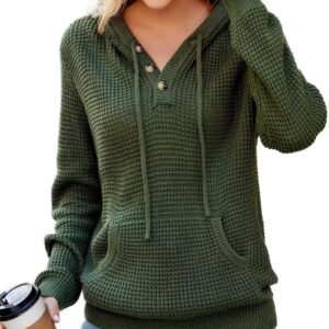 VIMPUNEC 2024 Fall Womens Oversized Hoodies Knit V Neck Sweaters Fashion Casual Pullover Tops