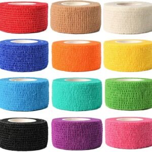 (12-Pack) 1” x 5 Yards | Self Adhesive Bandage Wrap, Kuvvfe Athletic Elastic Cohesive Bandage for Sports Injury,Strain,Knee & Wrist,Ankle Sprains & Swelling First Aid