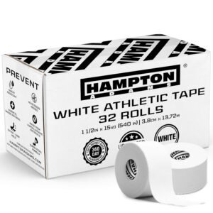 Hampton Adams (32 Pack White Bulk Athletic Tape – 1.5″ x 45 feet Per Roll – NO Sticky Residue & Easy to Tear – Perfect for Sports Athletes, Trainers & First Aid Injury Wrap: Fingers Ankles Wrist