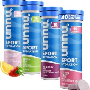 Nuun Sport Electrolyte Tablets – Dissolvable in Water, Mixed Flavors | 5 Essential Electrolytes for Hydration | 1g Sugar Drink Mix | Vegan, Non-GMO | 4 Pack (40 Total Servings)