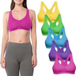 Sexy Basics Women’s Cotton Spandex Racer Back Bra | 4 Way Stretch Pullover Workout Sport Bras (Multi-Pack)