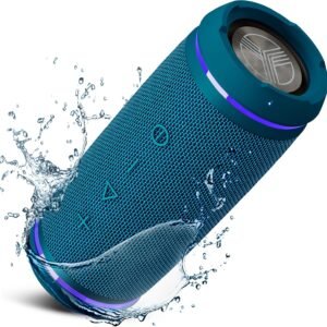 TREBLAB HD77 Blue – Bluetooth Portable Speaker – 360° HD Surround Sound – Wireless Dual Pairing – 30W of Stereo Sound – DualBass Technology – IPX6 Waterproof with up to 20H of Run Time