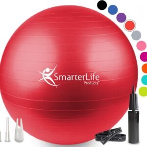 SmarterLife Workout Exercise Ball for Fitness, Yoga, Balance, Stability, or Birthing, Great as Yoga Ball Chair for Office or Exercise Gym Equipment for Home, Premium Non-Slip Design