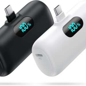 [2-Pack] Mini Portable Charger 5000mAh Power Bank, 3A PD USB C Cell Phone Portable Power, LCD Display Battery Pack Compatible with iPhone 15/15 plus/15 pro/15 pro Max/Android phone/Samsung/Moto/LG etc